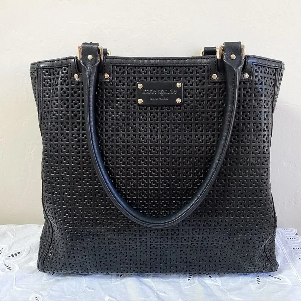 Kate Spade Black Leather Laser Cut‎ Tote Bag